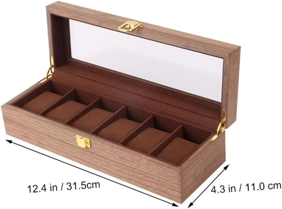 BESPORTBLE 1 Pc Box Durable Wear Resistant Watch Box Retro Wood Jewelry Storage Case with Transparent Window Practical Organizer for Watches and Accessories Slot Design for Safe Display