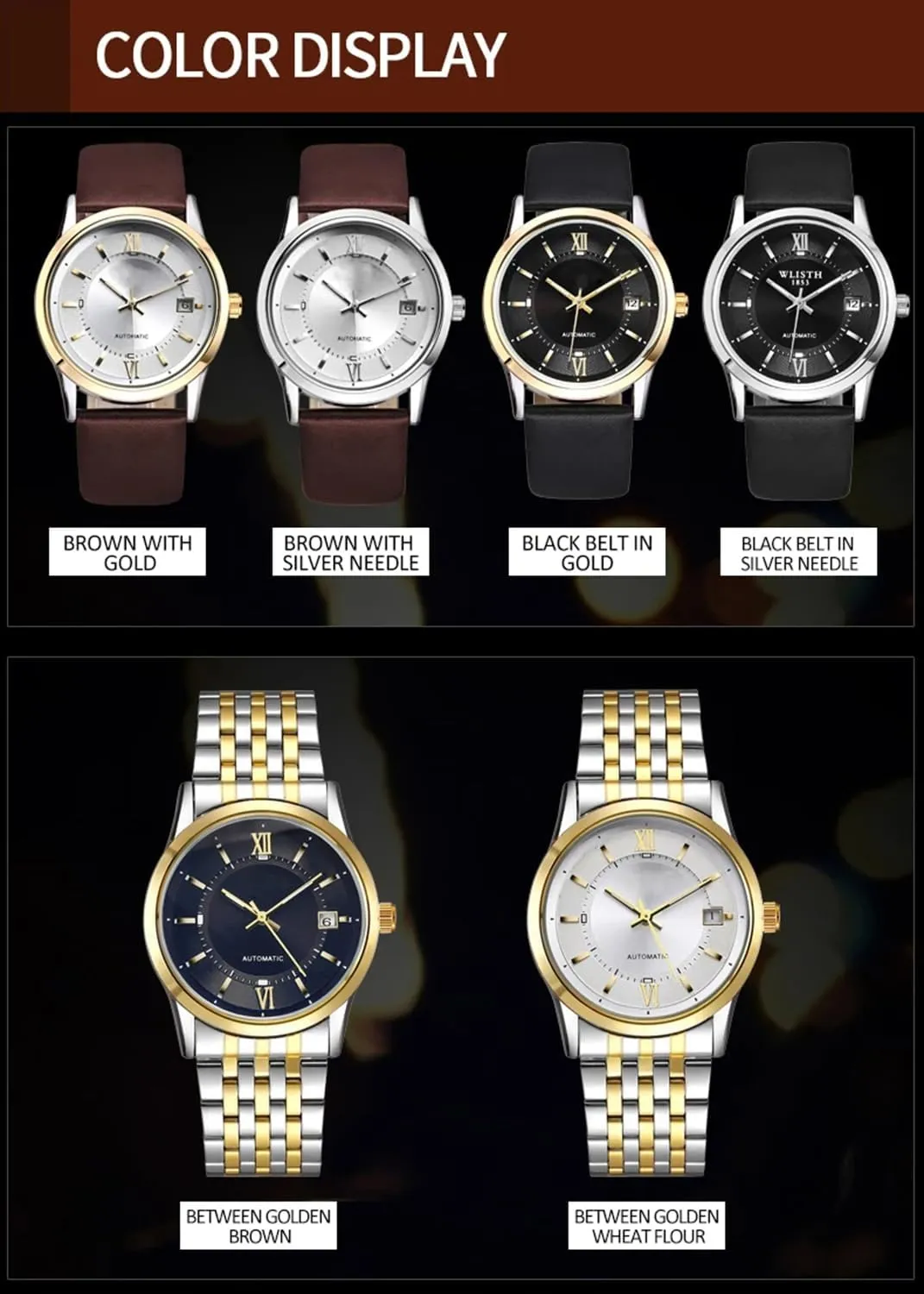 BESTKANG Mens Watches Self Winding Mechanical Business Luxury Dress Wrist Watch Stainless Steel Leather Strap Waterproof Luminous Date