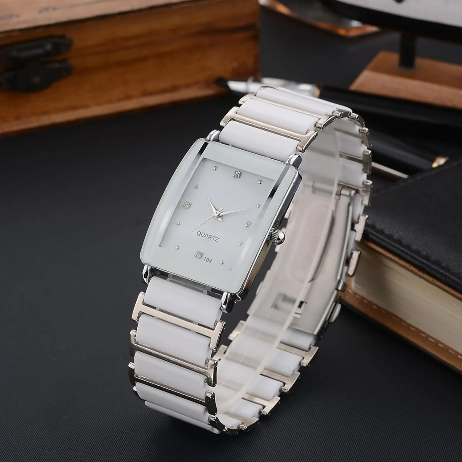 BESTKANG Vintage Square Ceramic Ladies Quartz Watch with Diamond Accents, Waterproof, Elegant Women's Wrist Watch