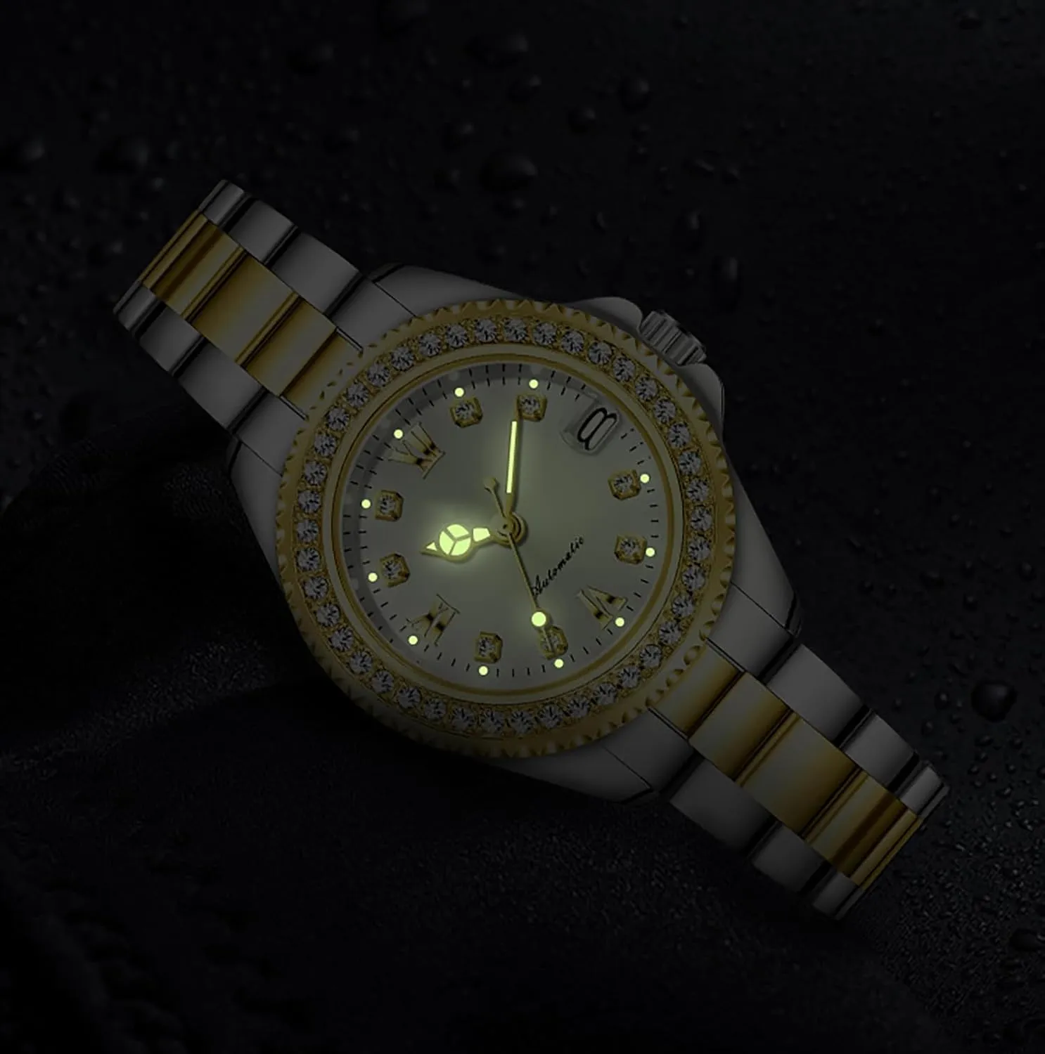 BESTKANG Womens Watches Automatic Mechanical Diamond Luxury Dress Classic Self Winding Stainless Steel Luminous Waterproof Date Wrist Watch