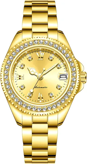 BESTKANG Womens Watches Automatic Mechanical Diamond Luxury Dress Classic Self Winding Stainless Steel Luminous Waterproof Date Wrist Watch