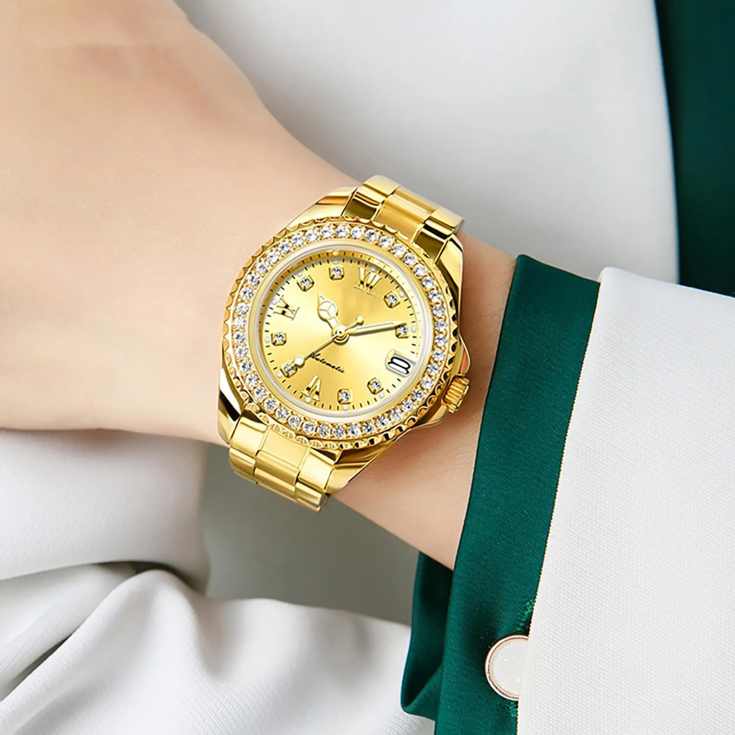 BESTKANG Womens Watches Automatic Mechanical Diamond Luxury Dress Classic Self Winding Stainless Steel Luminous Waterproof Date Wrist Watch