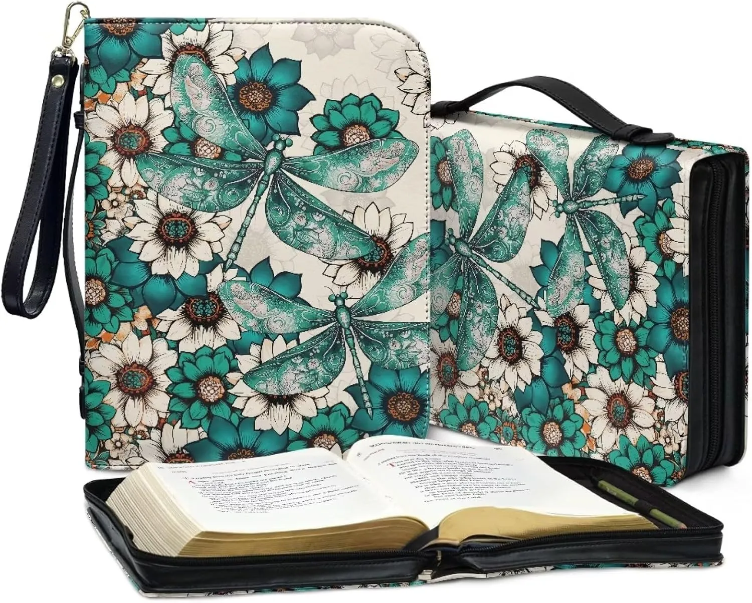 Bible Cover for Women Leather Carrying Book Case Church Bag for Bible Accessories with Handle and Ribbon