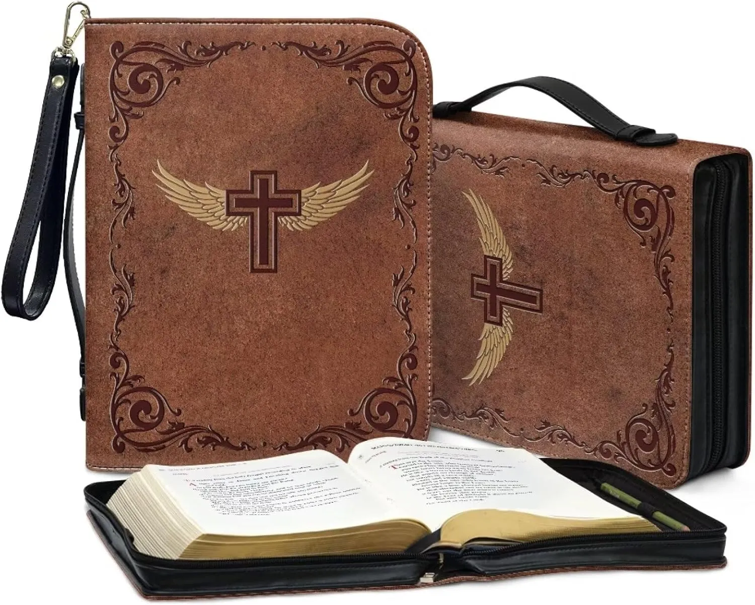 Bible Cover for Women Leather Carrying Book Case Church Bag for Bible Accessories with Handle and Ribbon