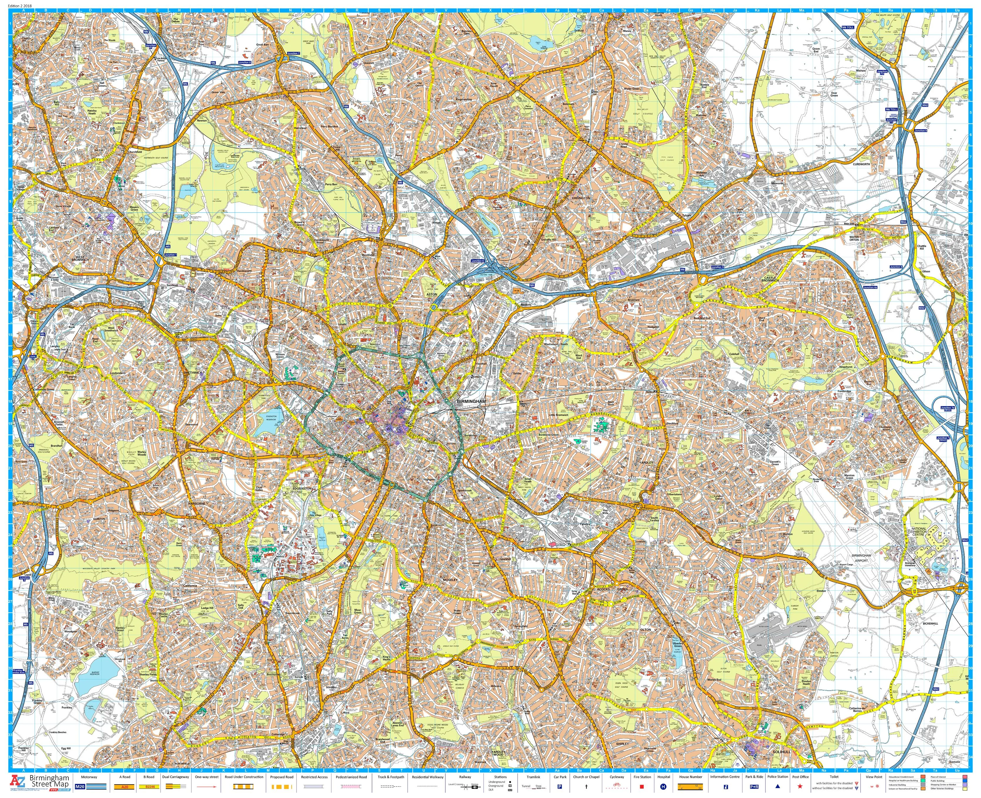 Birmingham A-Z 1125 x 920mm Wall Map