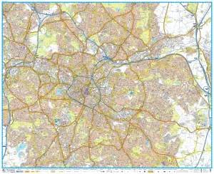 Birmingham A-Z 1125 x 920mm Wall Map