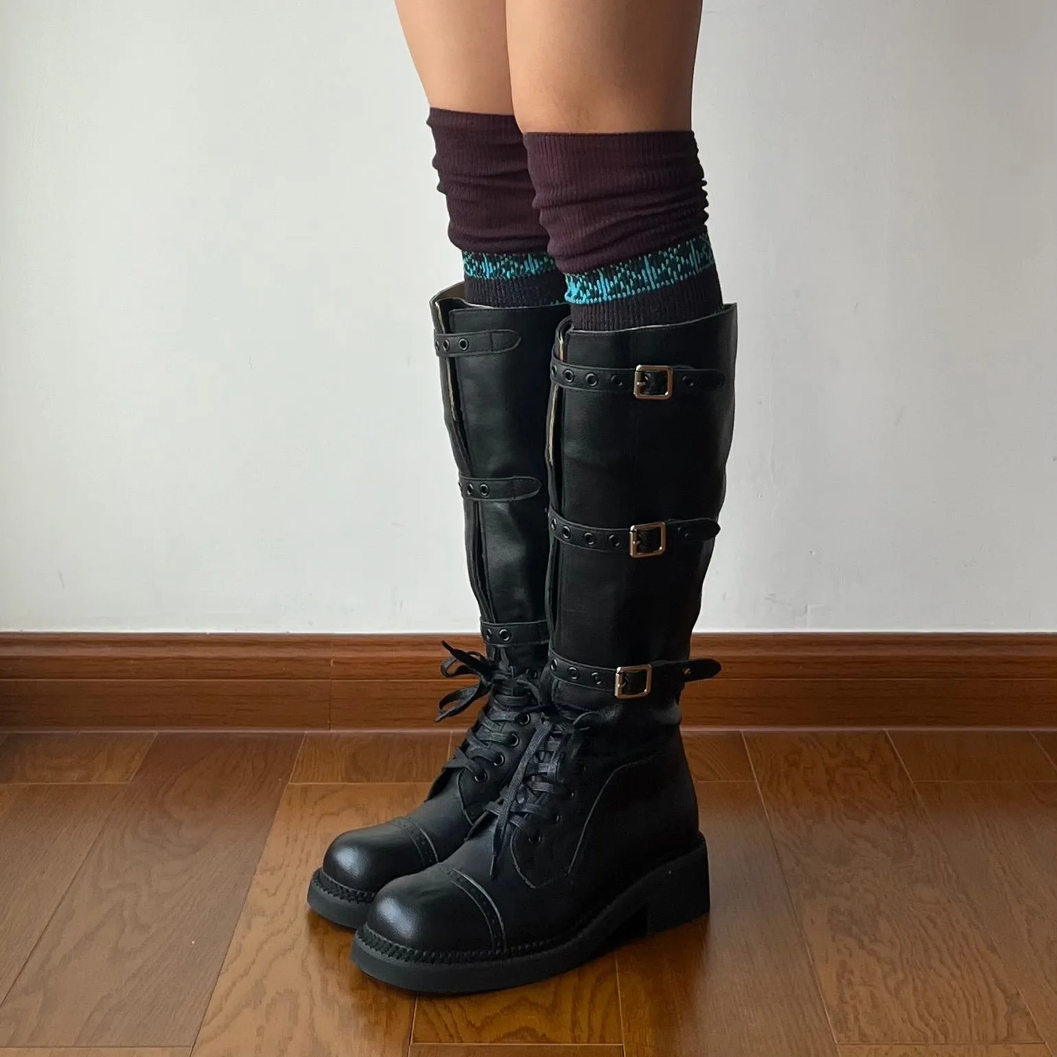 Black Adjustable Buckle Boots