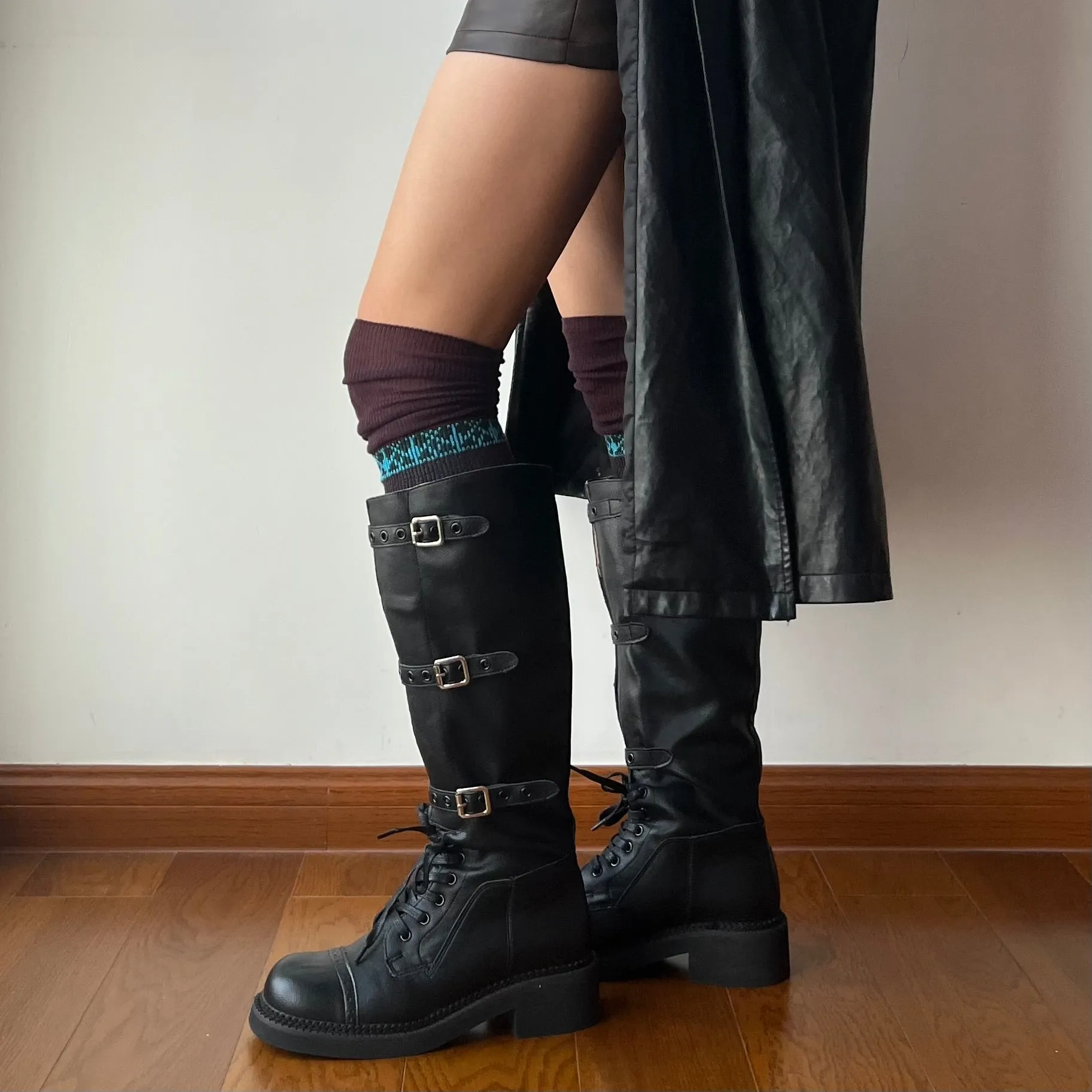 Black Adjustable Buckle Boots