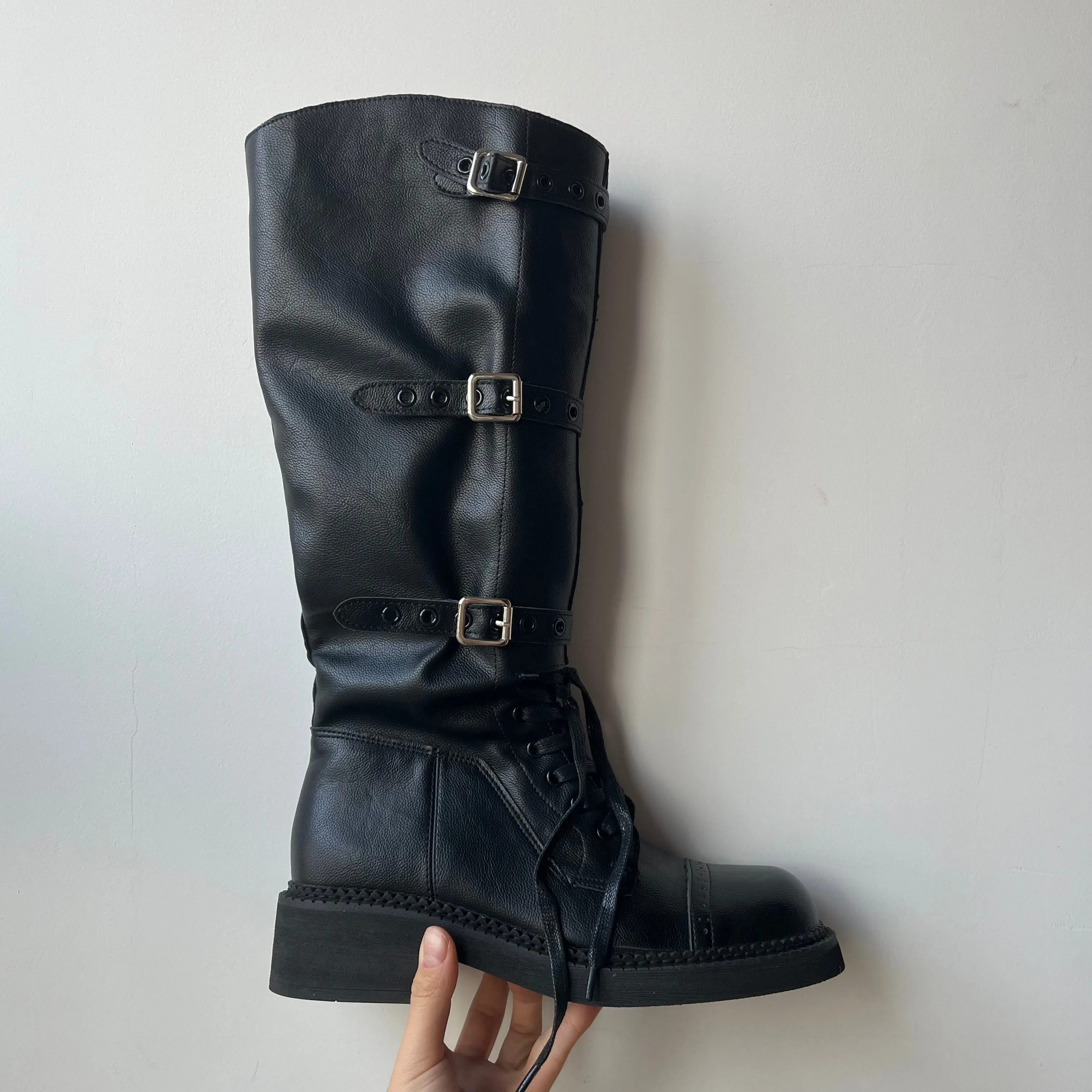 Black Adjustable Buckle Boots