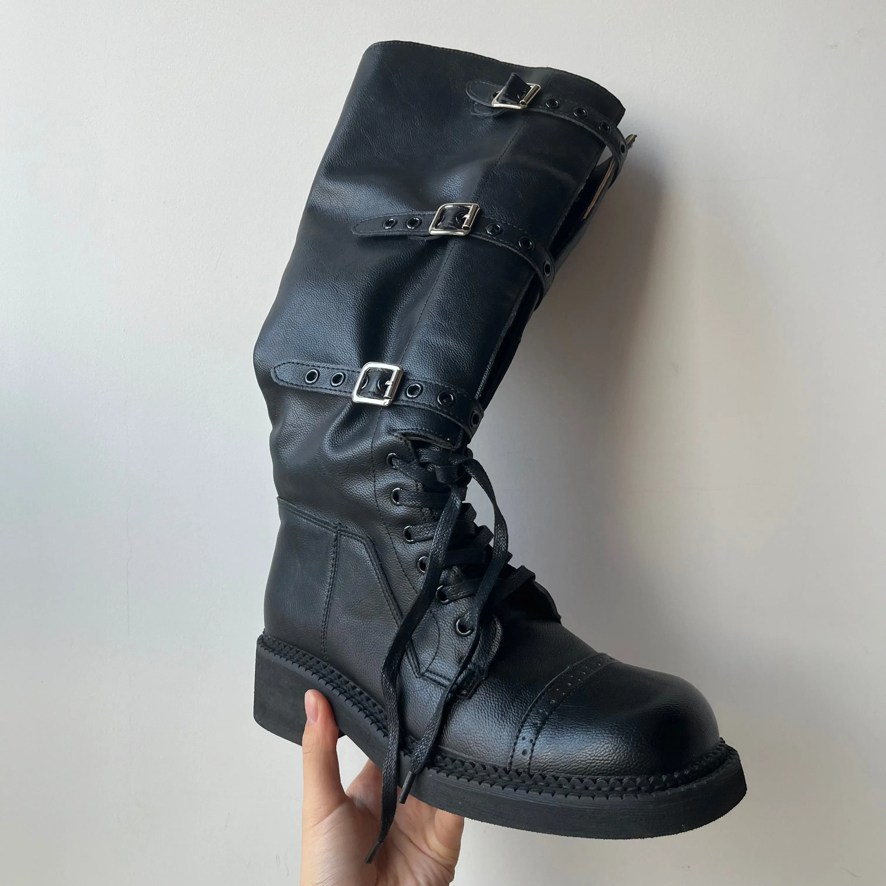 Black Adjustable Buckle Boots