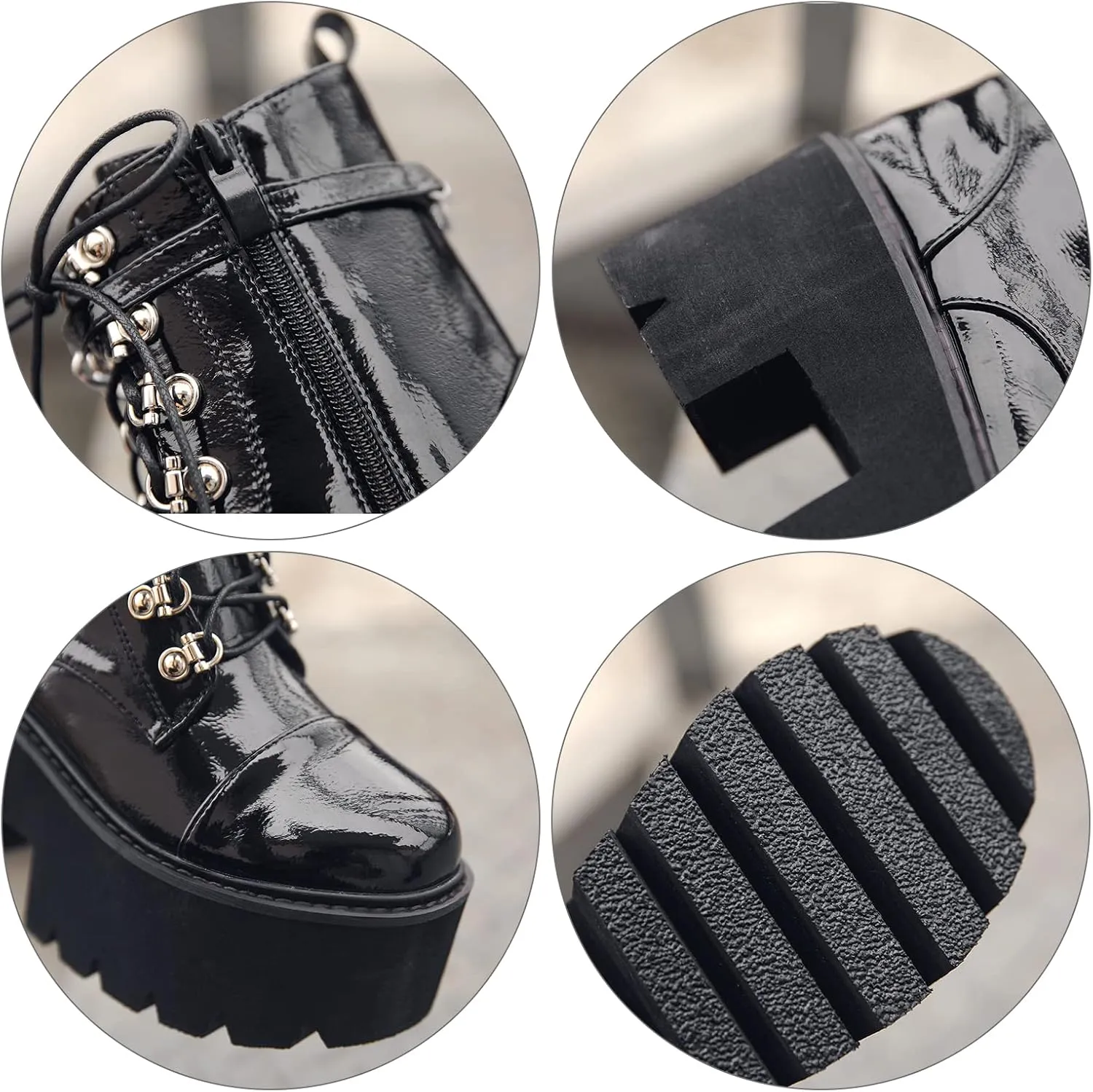 Black Platform Boots for Women with Fashion Chain Chunky Heeled Studded Combat Boots Lace Up and Zipper Goth emo Shoes Cosplay Halloween Ankle Booties for Daughter