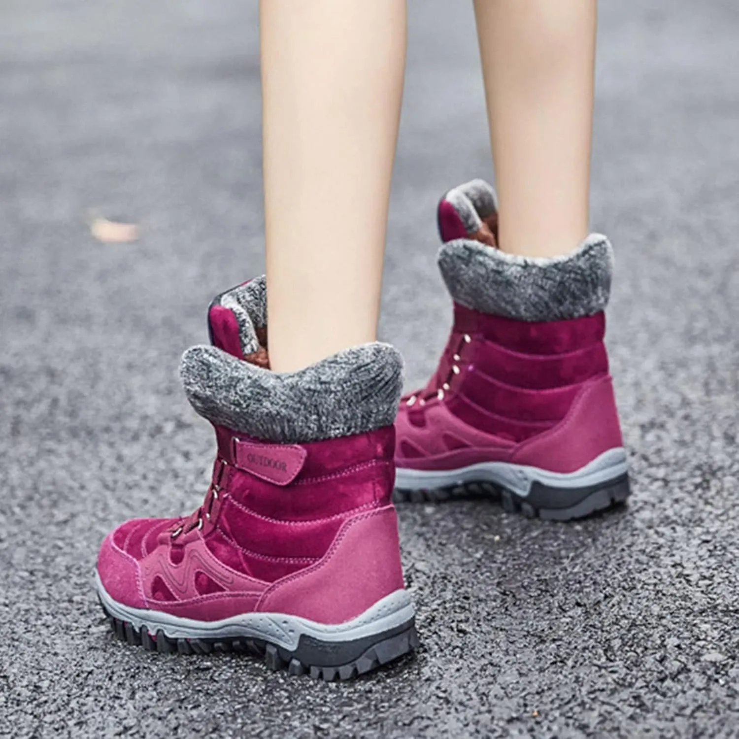 BlackeEight Women's Winter Outdoor Mid-Calf Hiking Boots,Waterproof Non-Slip Warm Fur Lined Adjustable Tracks Suede Snow Ankle Booties