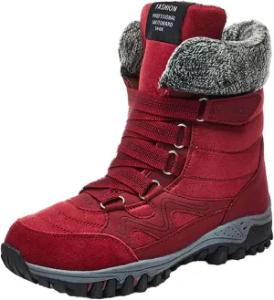 BlackeEight Women's Winter Outdoor Mid-Calf Hiking Boots,Waterproof Non-Slip Warm Fur Lined Adjustable Tracks Suede Snow Ankle Booties