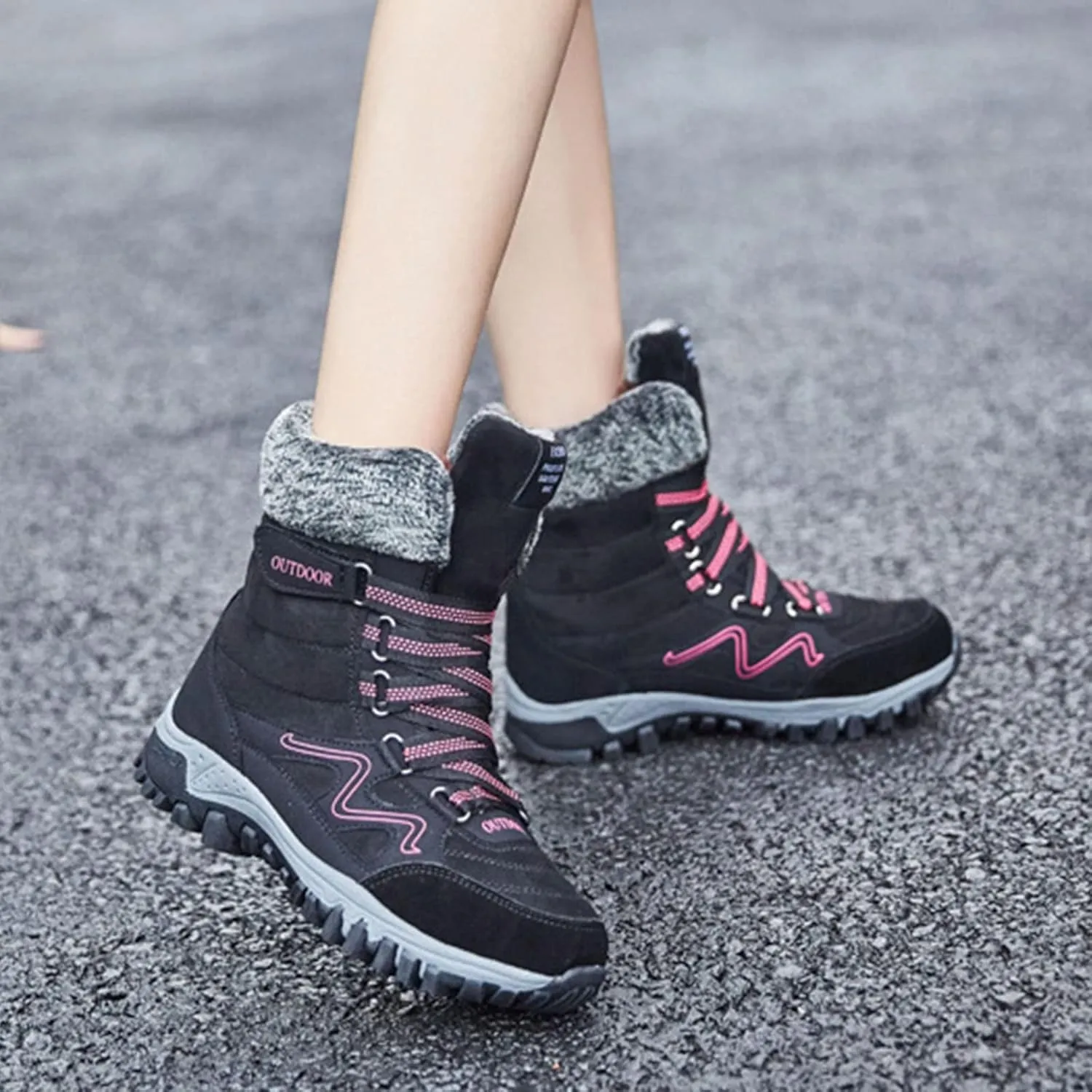 BlackeEight Women's Winter Outdoor Mid-Calf Hiking Boots,Waterproof Non-Slip Warm Fur Lined Adjustable Tracks Suede Snow Ankle Booties