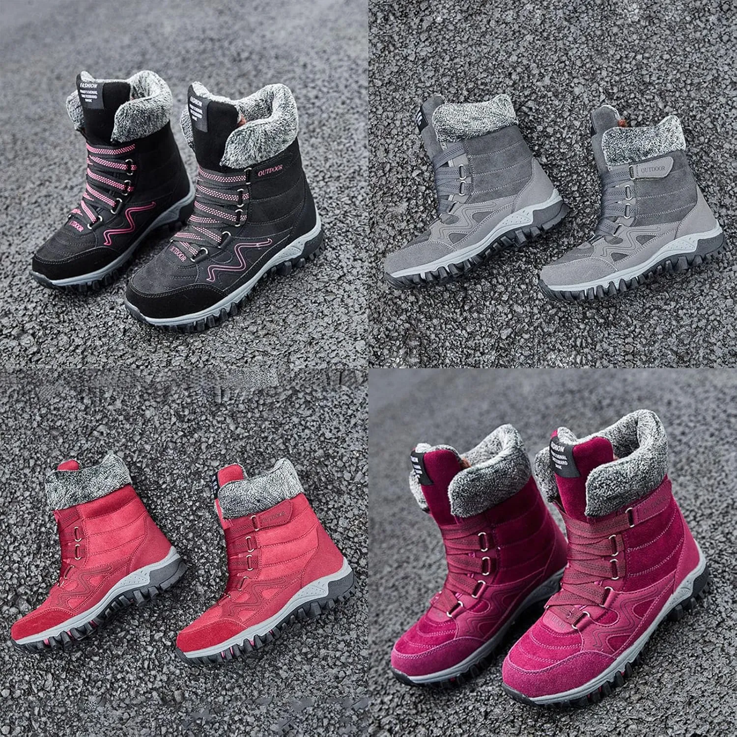 BlackeEight Women's Winter Outdoor Mid-Calf Hiking Boots,Waterproof Non-Slip Warm Fur Lined Adjustable Tracks Suede Snow Ankle Booties
