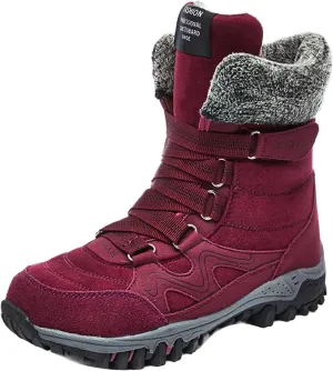 BlackeEight Women's Winter Outdoor Mid-Calf Hiking Boots,Waterproof Non-Slip Warm Fur Lined Adjustable Tracks Suede Snow Ankle Booties