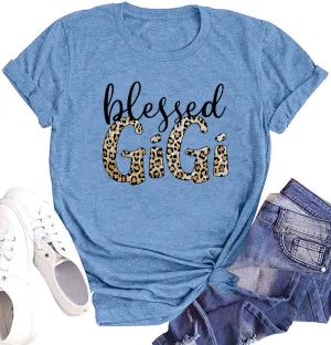 Blessed Gigi Shirts for Grandma T-Shirt Women Leopard Print Graphic Tshirts Tops Mimi Gigi Tees Shirt