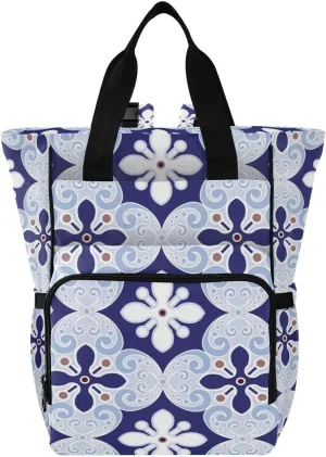 Blue and White Pottery Print Diaper Bags Backpack for Mom Dad, Multi-functional Diaper Nappy Bag Travel Back Pack,Waterproof Maternity Changing Bag Baby Stuff