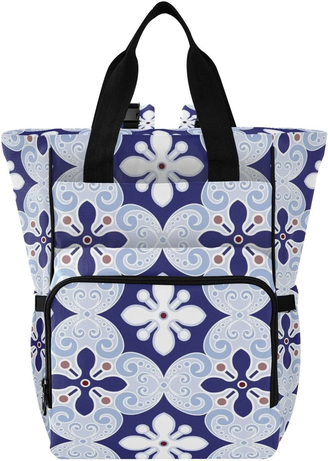 Blue and White Pottery Print Diaper Bags Backpack for Mom Dad, Multi-functional Diaper Nappy Bag Travel Back Pack,Waterproof Maternity Changing Bag Baby Stuff