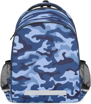 Blue Camouflage Backpack, Lightweight Backpack with Reflective Strip Travel Bag Casual Daypack Laptop Bag(Navy Blue)