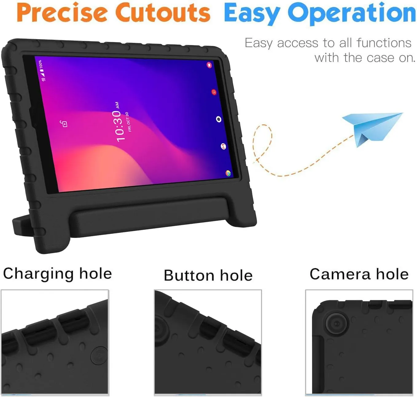 BMOUO Kids Case for Alcatel Joy Tab 2 8 inch 2020, Alcatel Joy Tab 2 Case, Shockproof Kids Friendly Convertible Handle Stand Case for Metroby t-Mobile Alcatel Joy Tab 2 8" Tablet Model: 9032Z - Black
