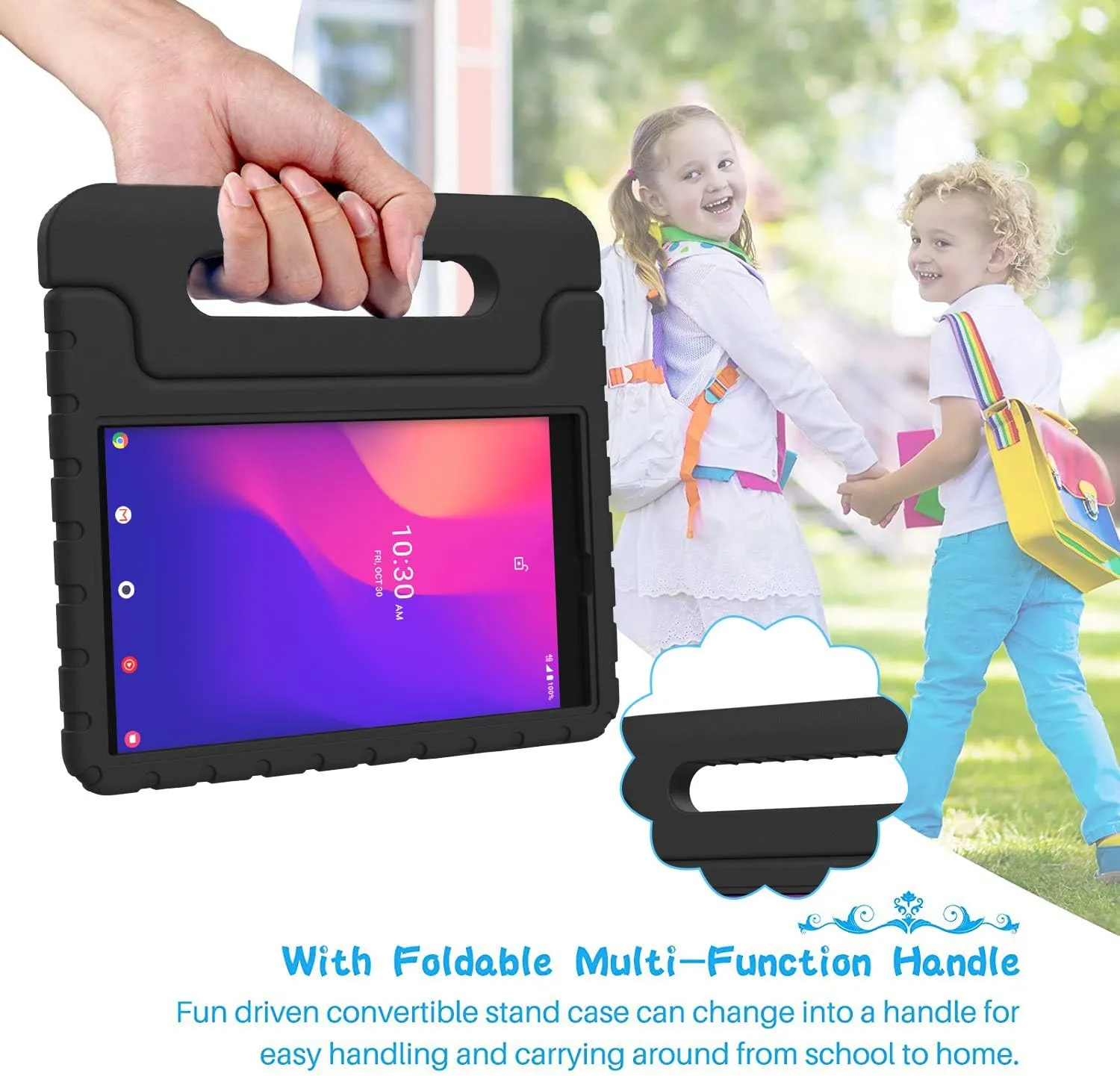 BMOUO Kids Case for Alcatel Joy Tab 2 8 inch 2020, Alcatel Joy Tab 2 Case, Shockproof Kids Friendly Convertible Handle Stand Case for Metroby t-Mobile Alcatel Joy Tab 2 8" Tablet Model: 9032Z - Black