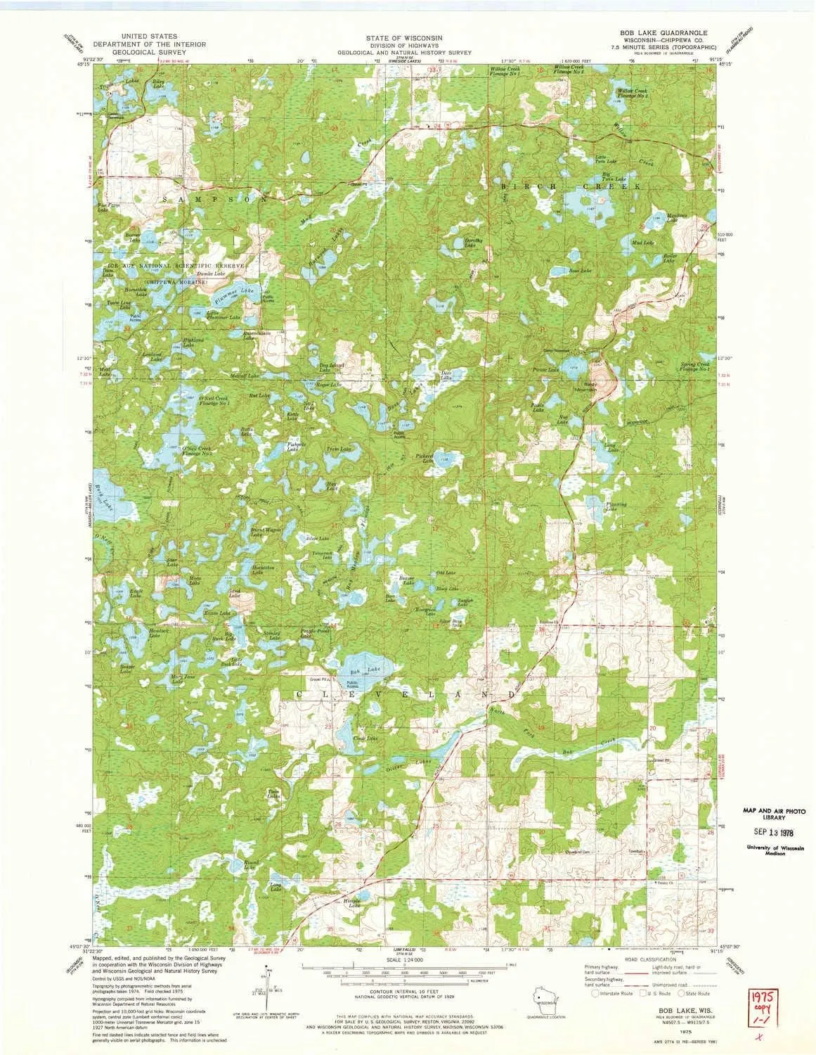Bob Lake WI topo map, 1:24000 Scale, 7.5 X 7.5 Minute, Historical, 1975, Updated 1978, 27.25 x 21.08 in