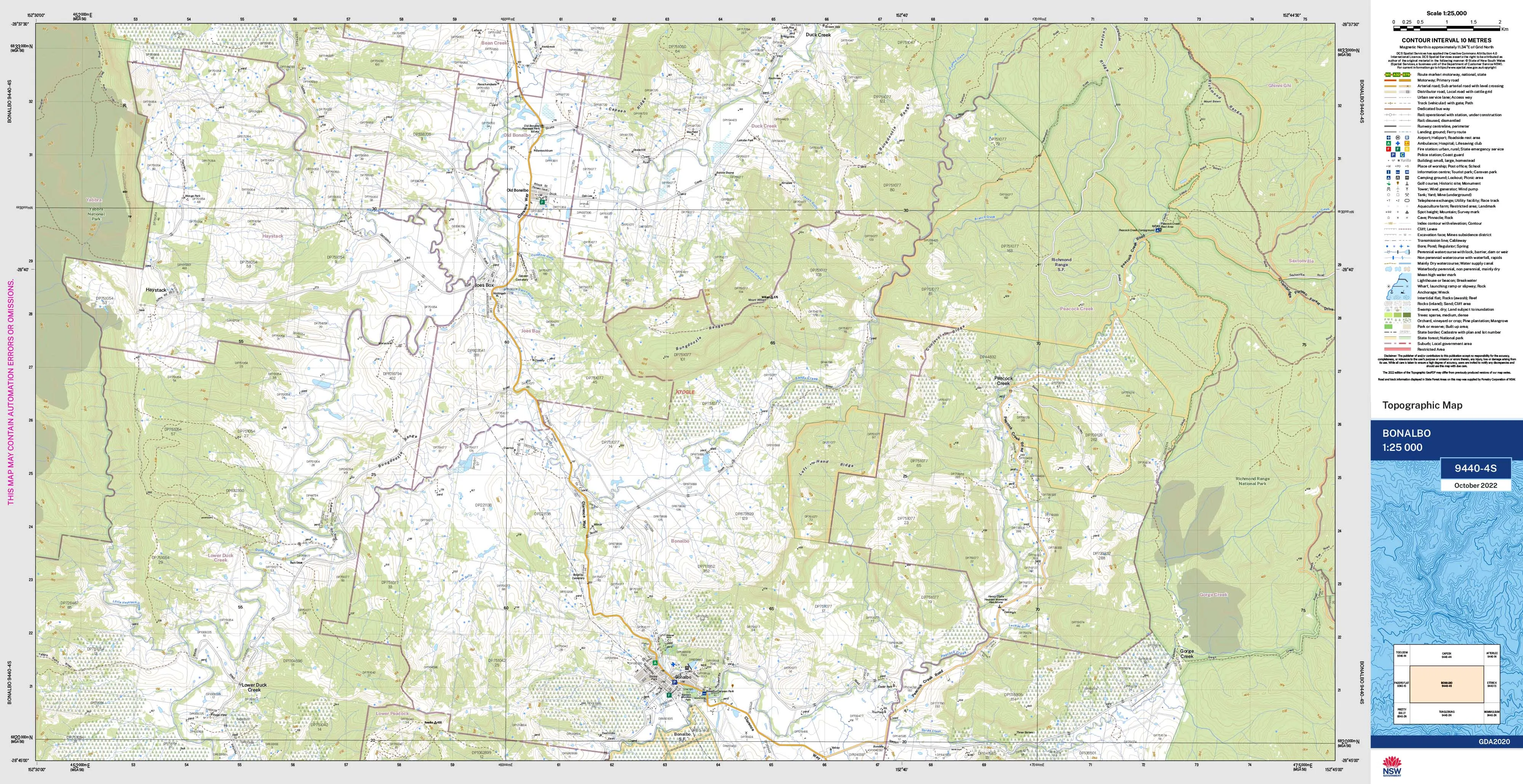 Bonalbo 9440-4S Topographic Map 1:25k
