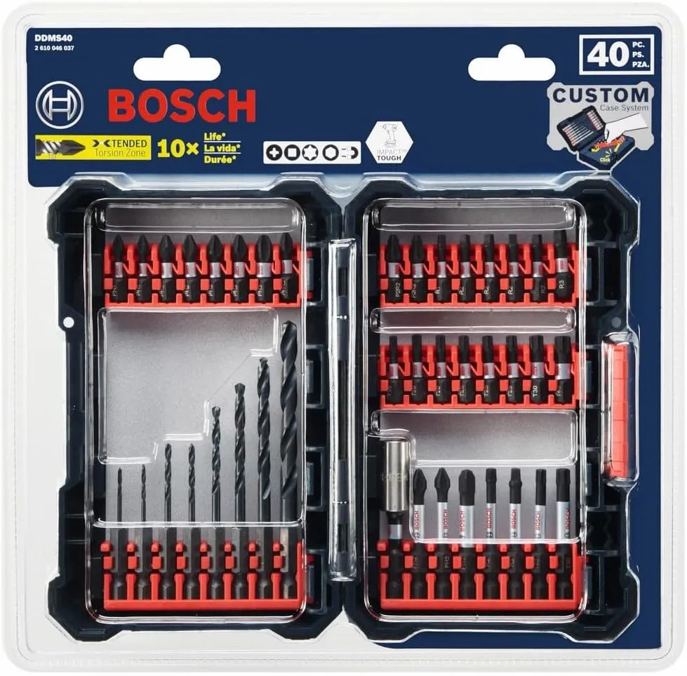 BOSCH DDMS40 40-Piece Assorted Impact Tough Drill Drive Custom Case System Set for Drilling and Driving Applications