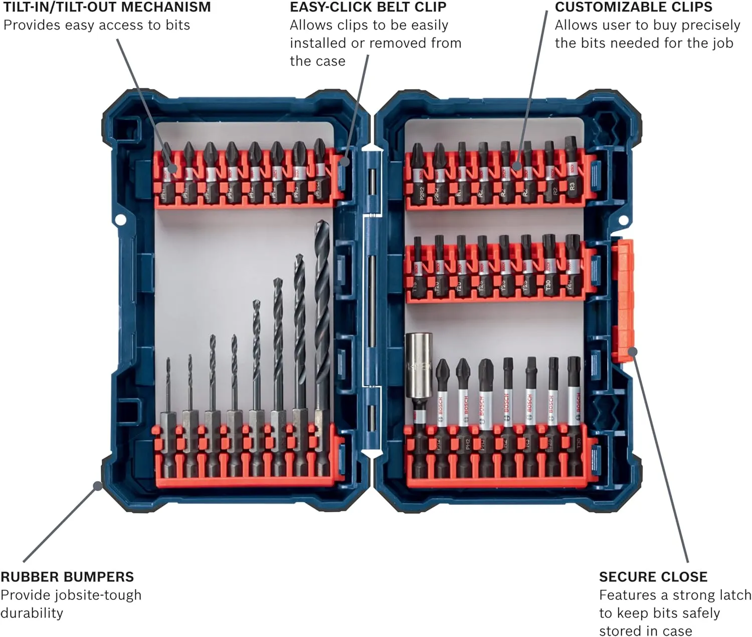 BOSCH DDMS40 40-Piece Assorted Impact Tough Drill Drive Custom Case System Set for Drilling and Driving Applications