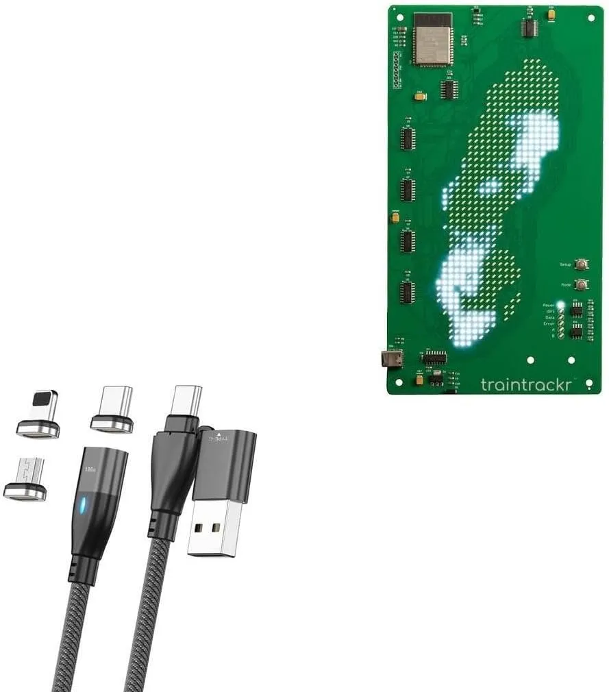 BoxWave Cable Compatible with Traintrackr Sweden Map Trackr - MagnetoSnap PD AllCharge Cable (100W), Magnet Charging Braided USB Type-C Micro - Jet Black