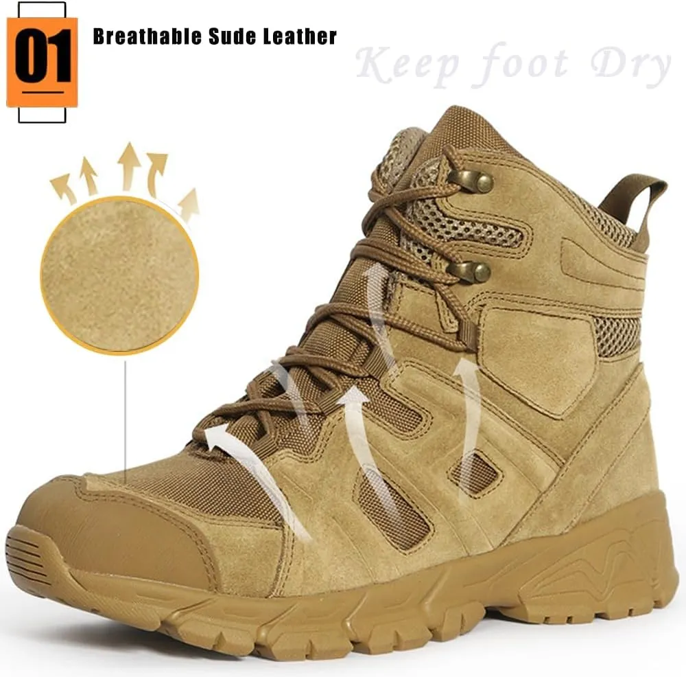 BPKW Men's Hiking Trekking Backpacking Leather Boots Mountaineering Motorcycle Shoes Casual Work Boots