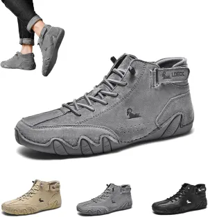 Braised Pork Italian Handmade Suede High Boots,Men's Soft Leather Casual Sneakers Non-Slip Breathable High Boots (US-11.5,Gray)