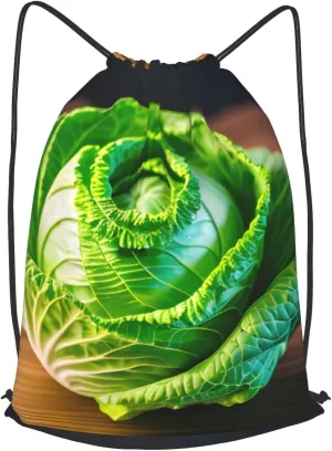 Bright Cabbage Drawstring Cinch Backpack Polyester Sack Pack String Bag For Hiking Camping Adventure