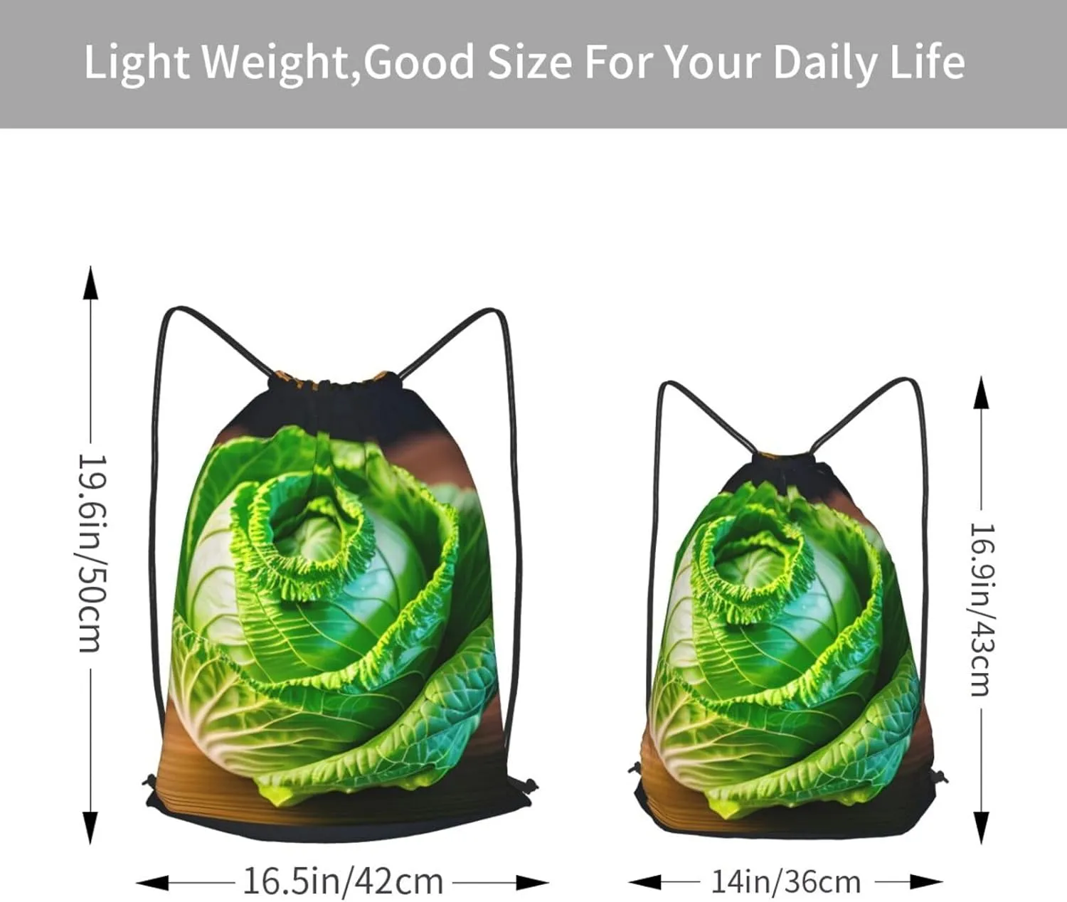 Bright Cabbage Drawstring Cinch Backpack Polyester Sack Pack String Bag For Hiking Camping Adventure