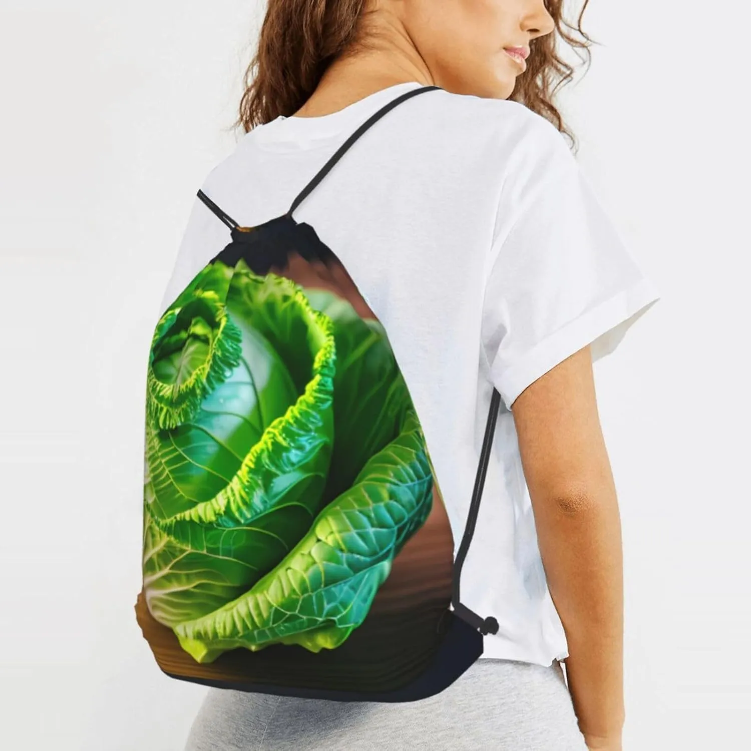 Bright Cabbage Drawstring Cinch Backpack Polyester Sack Pack String Bag For Hiking Camping Adventure