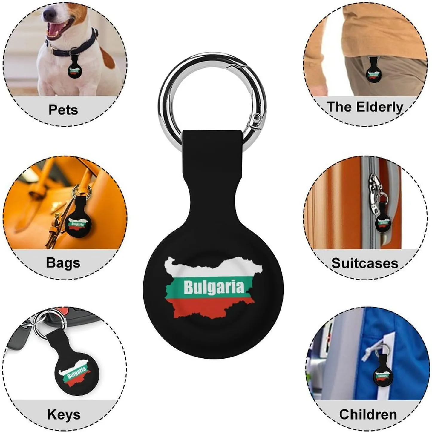 Bulgaria Map Flag Compatible with AirTag Holder Waterproof Silicone Shell Protective Case with Metal Keychain