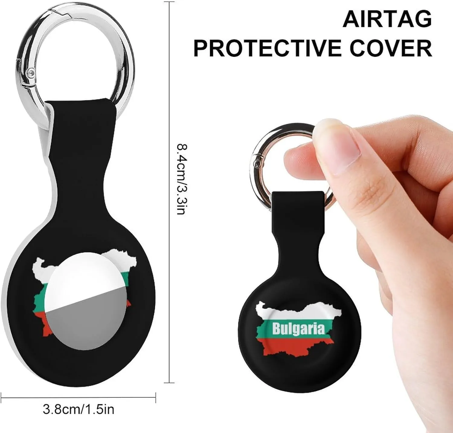 Bulgaria Map Flag Compatible with AirTag Holder Waterproof Silicone Shell Protective Case with Metal Keychain