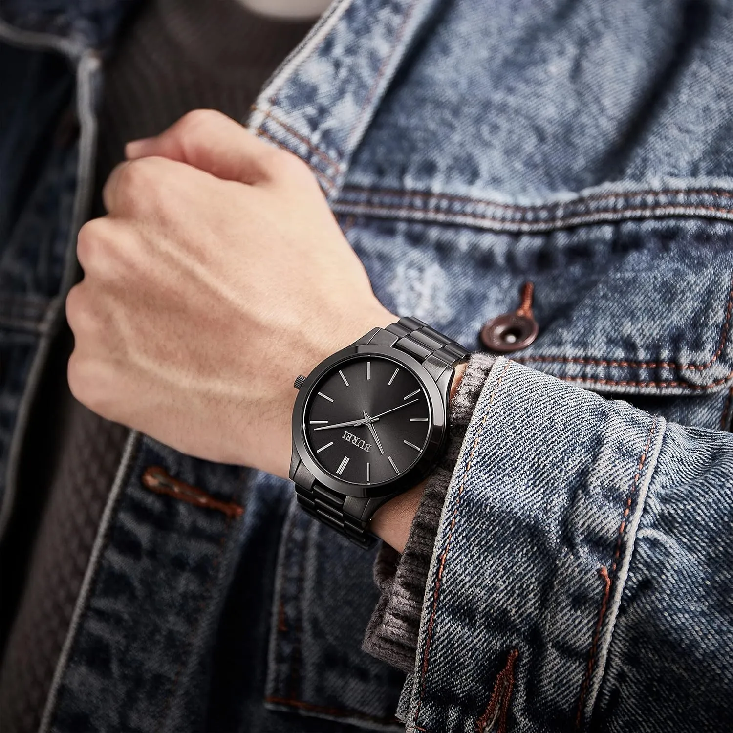 BUREI Men Watches Fashion Business Analog Stainless Steel Quartz Waterproof Watches for Men