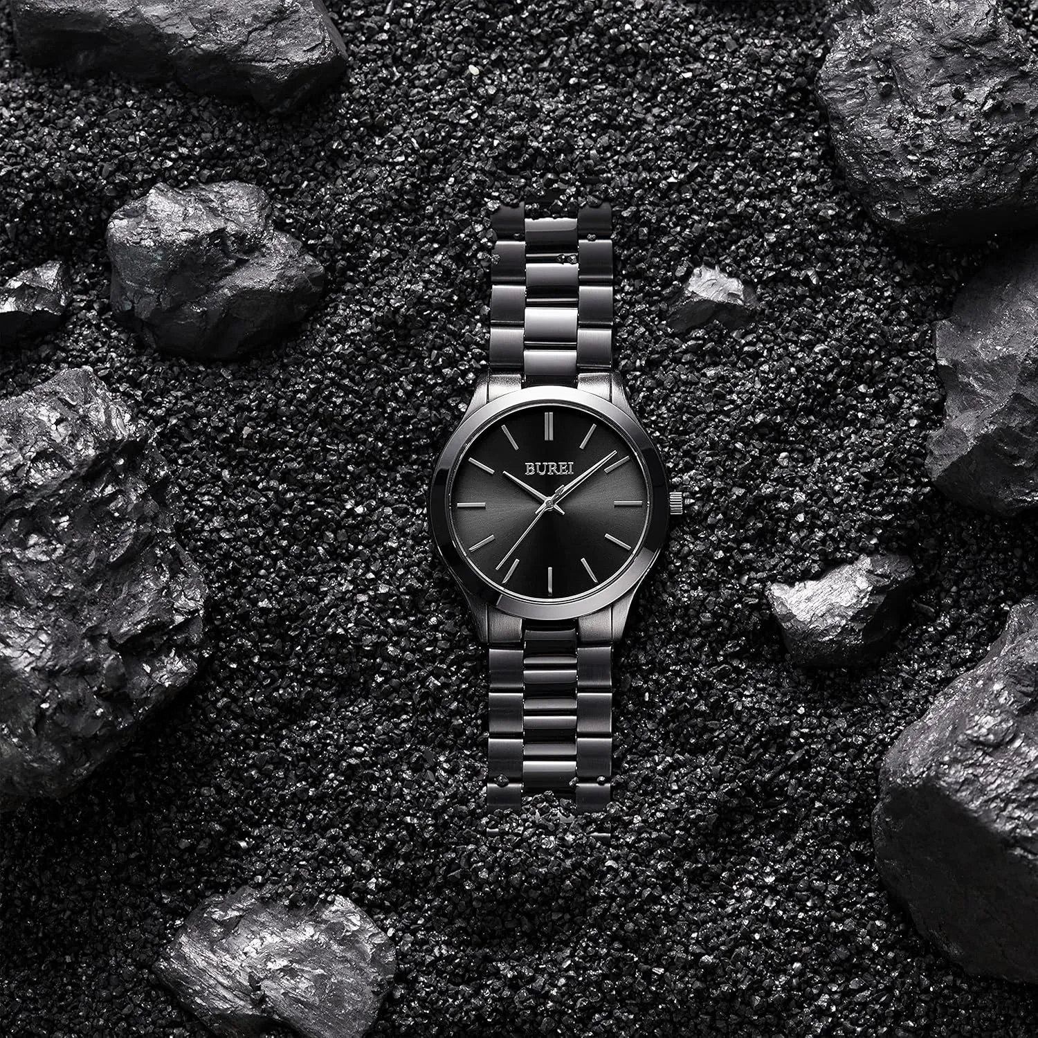 BUREI Men Watches Fashion Business Analog Stainless Steel Quartz Waterproof Watches for Men