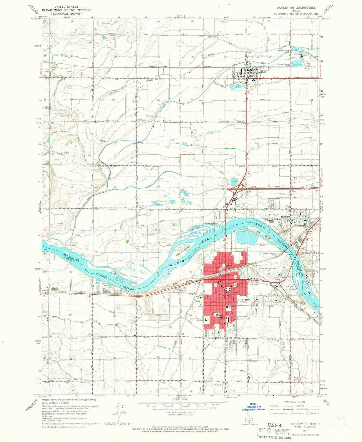 Burley SE ID topo map, 1:24000 Scale, 7.5 X 7.5 Minute, Historical, 1964, Updated 1966, 26.8 x 22 in