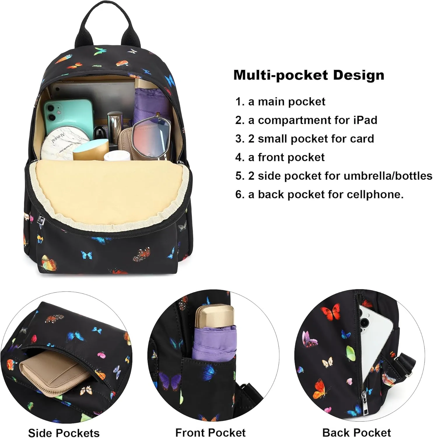 Butterfly Mini Backpack for Women Girls, Small Backpack Purse for Teens Kids School Travel