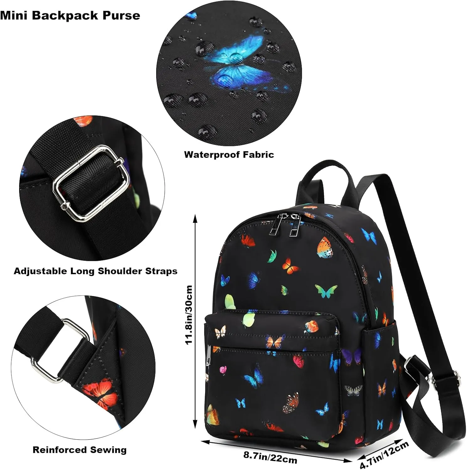 Butterfly Mini Backpack for Women Girls, Small Backpack Purse for Teens Kids School Travel