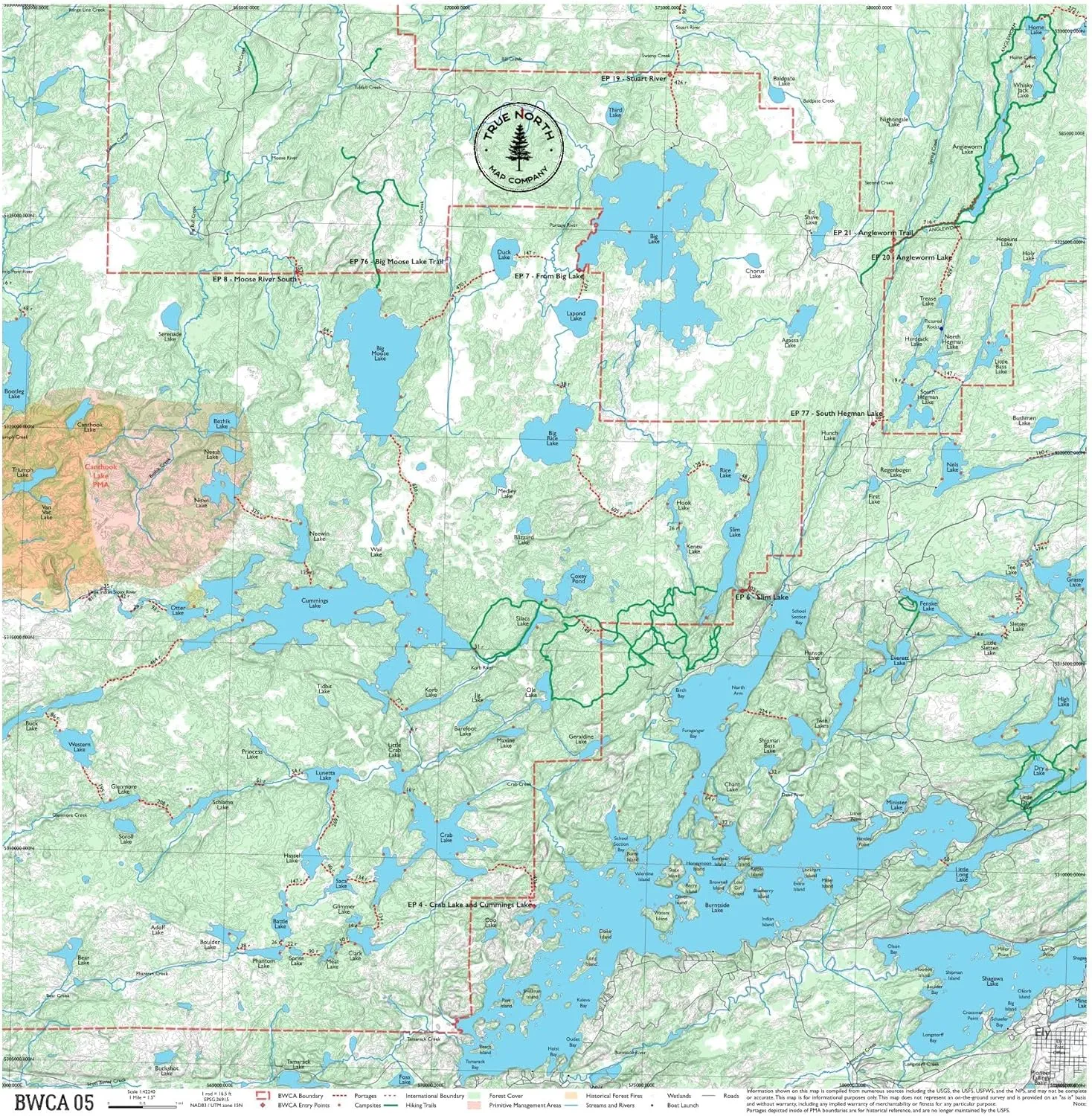 BWCA Map - BWCA 05 – Waterproof, Durable Cloth Map for Canoeing, Hiking, and Camping by True North Map Company