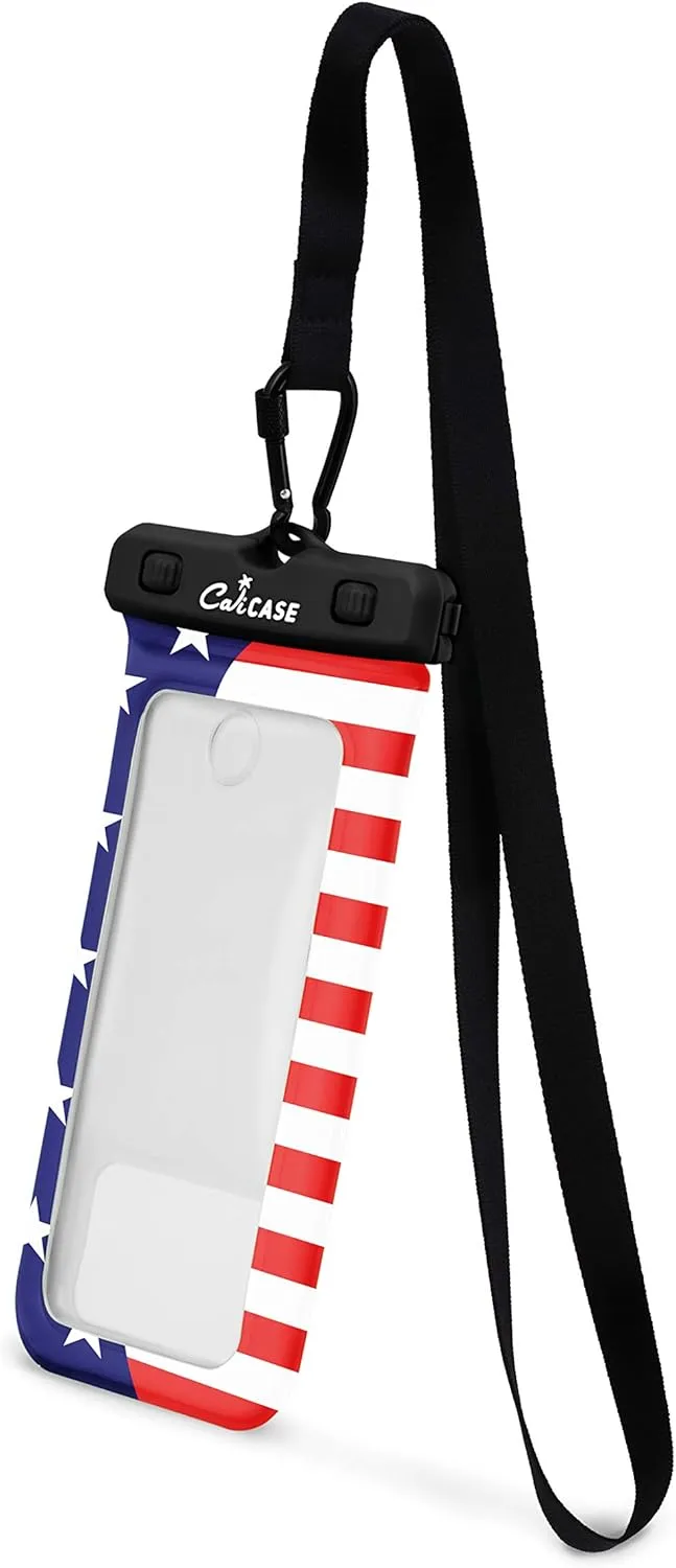 CaliCase Premium Universal Waterproof Floating Phone Pouch - IPX8 Waterproof Floating Phone Case with Lanyard for iPhone and Android - American Flag