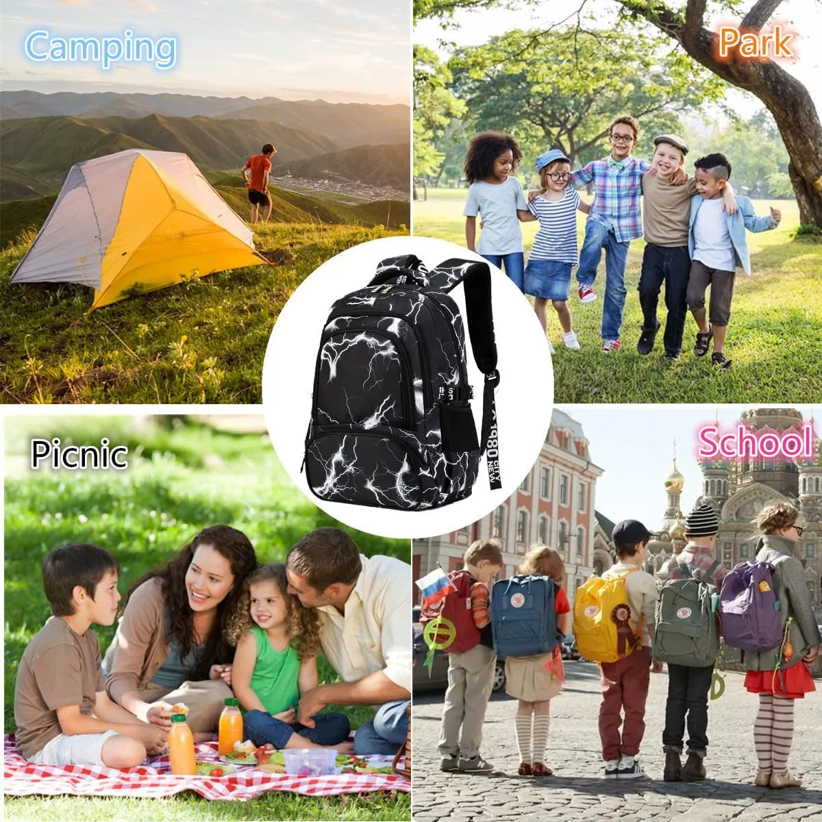 Camo Backpack Set with Lunch Bag Lightweight Waterproof School Backpack Bookbag for Boys Girls