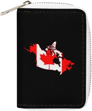 Canada Flag Map Credit Card Holder Small Wallet Zipper Leather Case Business Card Organizer Case
