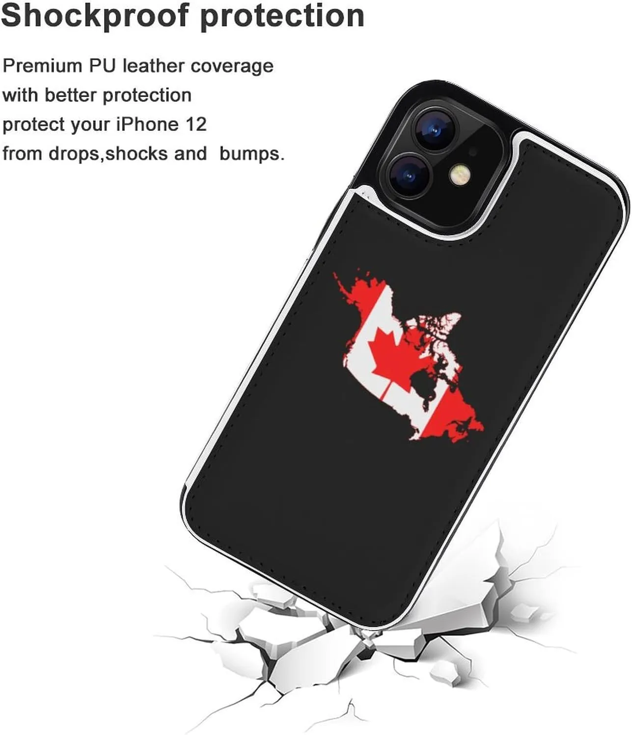 Canada Flag Map Flip Leather Case with Card Holder Kickstand Function Compatible for iPhone 12 Series