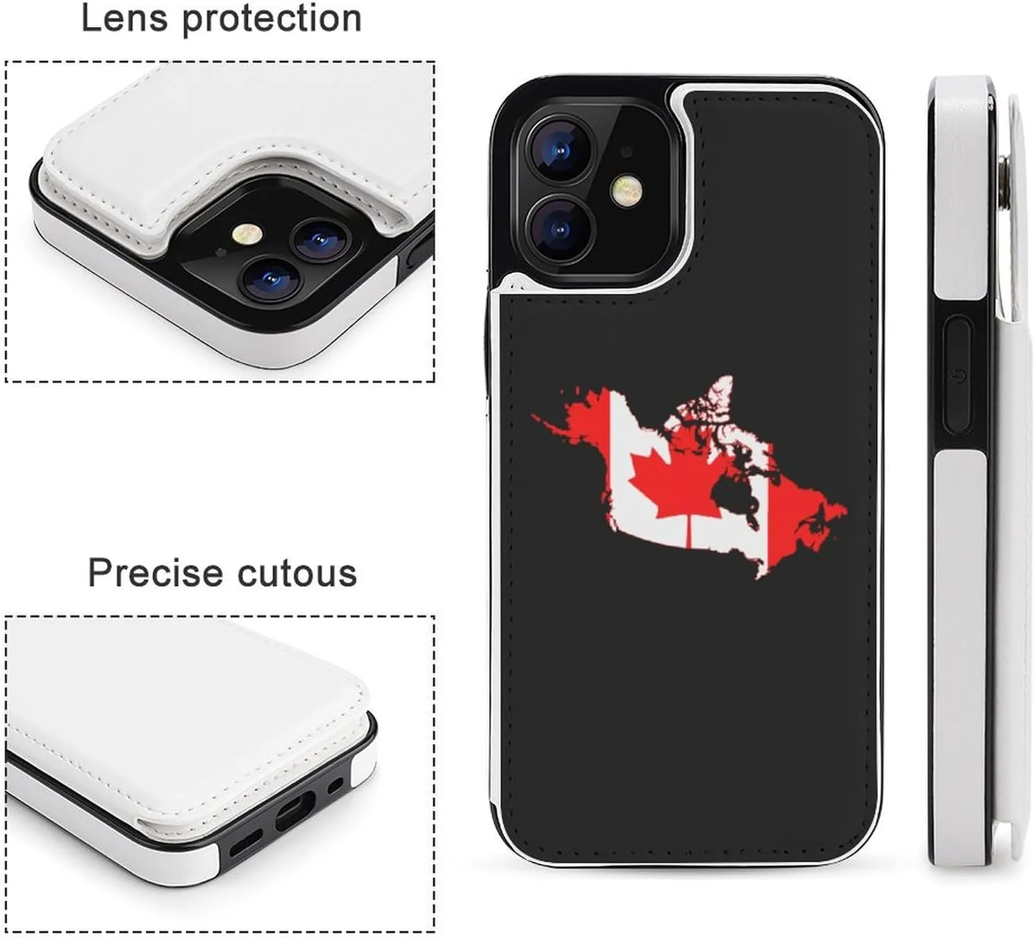 Canada Flag Map Flip Leather Case with Card Holder Kickstand Function Compatible for iPhone 12 Series