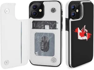 Canada Flag Map Flip Leather Case with Card Holder Kickstand Function Compatible for iPhone 12 Series